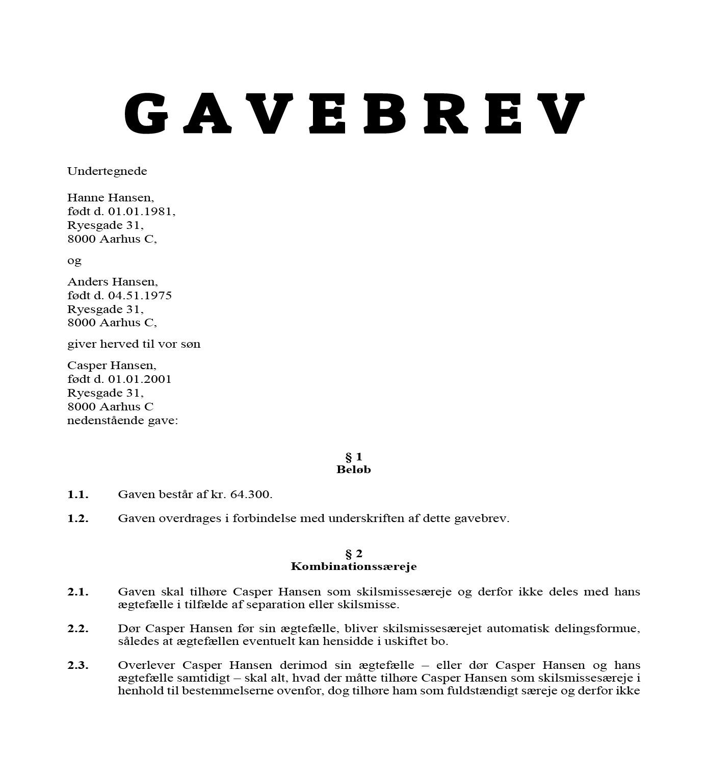 Gavebrev