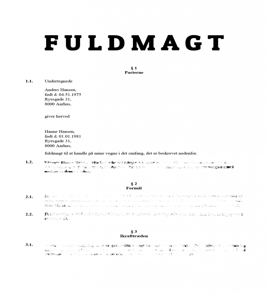 Eksempel på en fremtidsfuldmagt